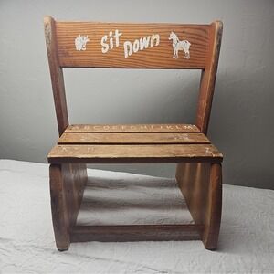 Vintage Children's Wooden Chair Step Stool Combo Sit and Stand 13" X 11" X 10.75